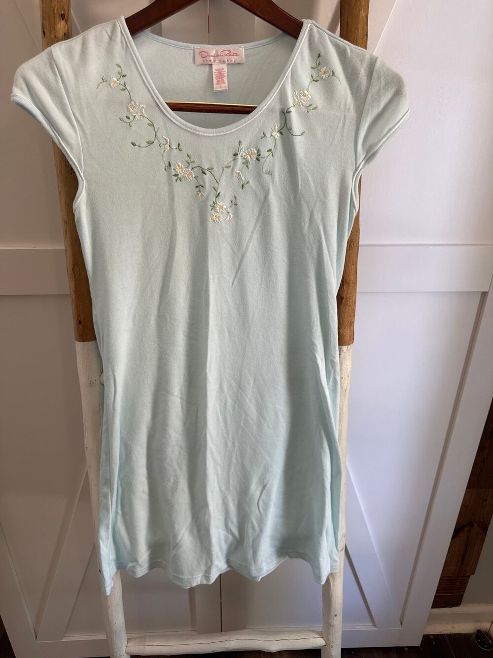 Vintage Oscar De La Renta Pink Label Classic Nightgown Small Light Blue Floral